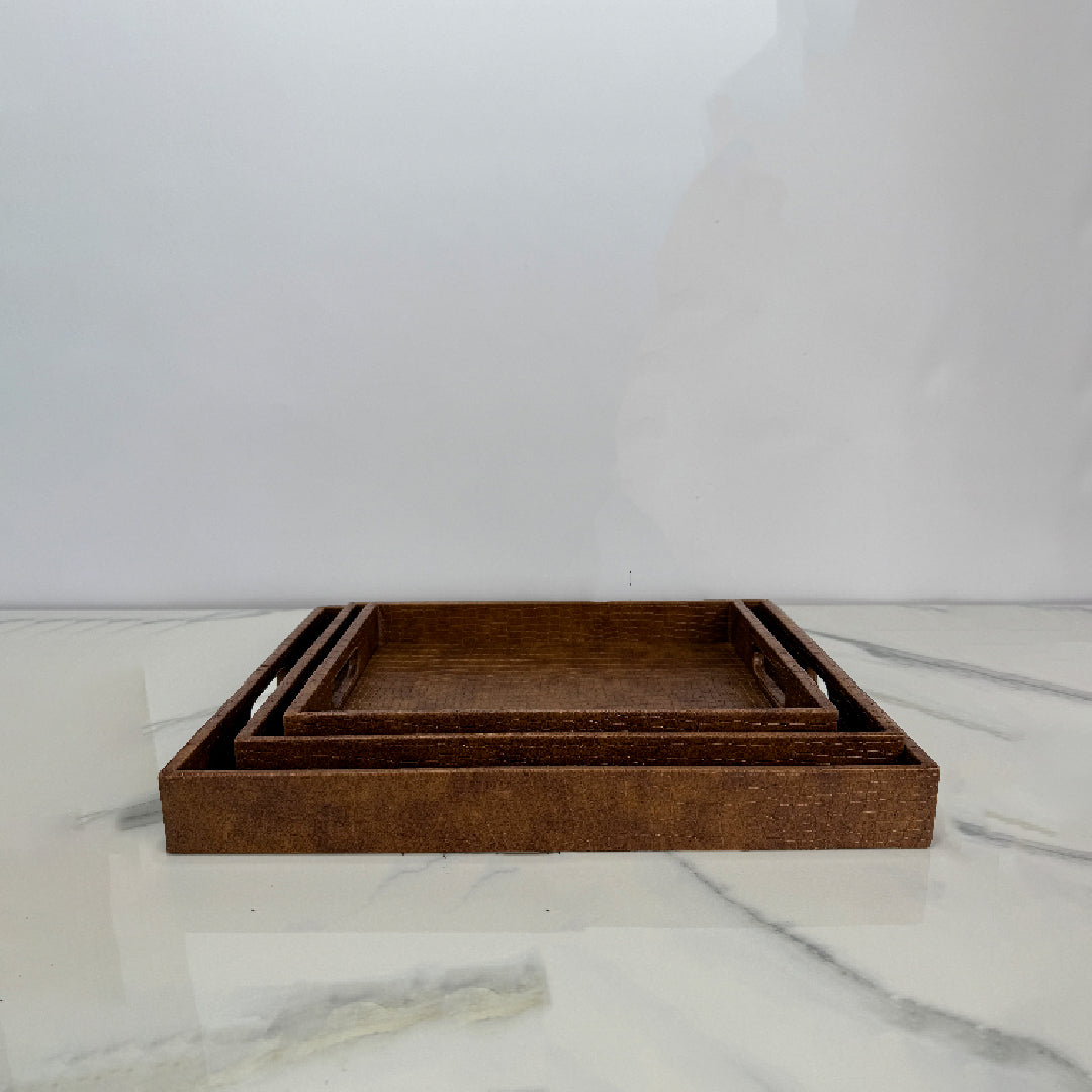 3 Pcs Tray Set ( Brown )