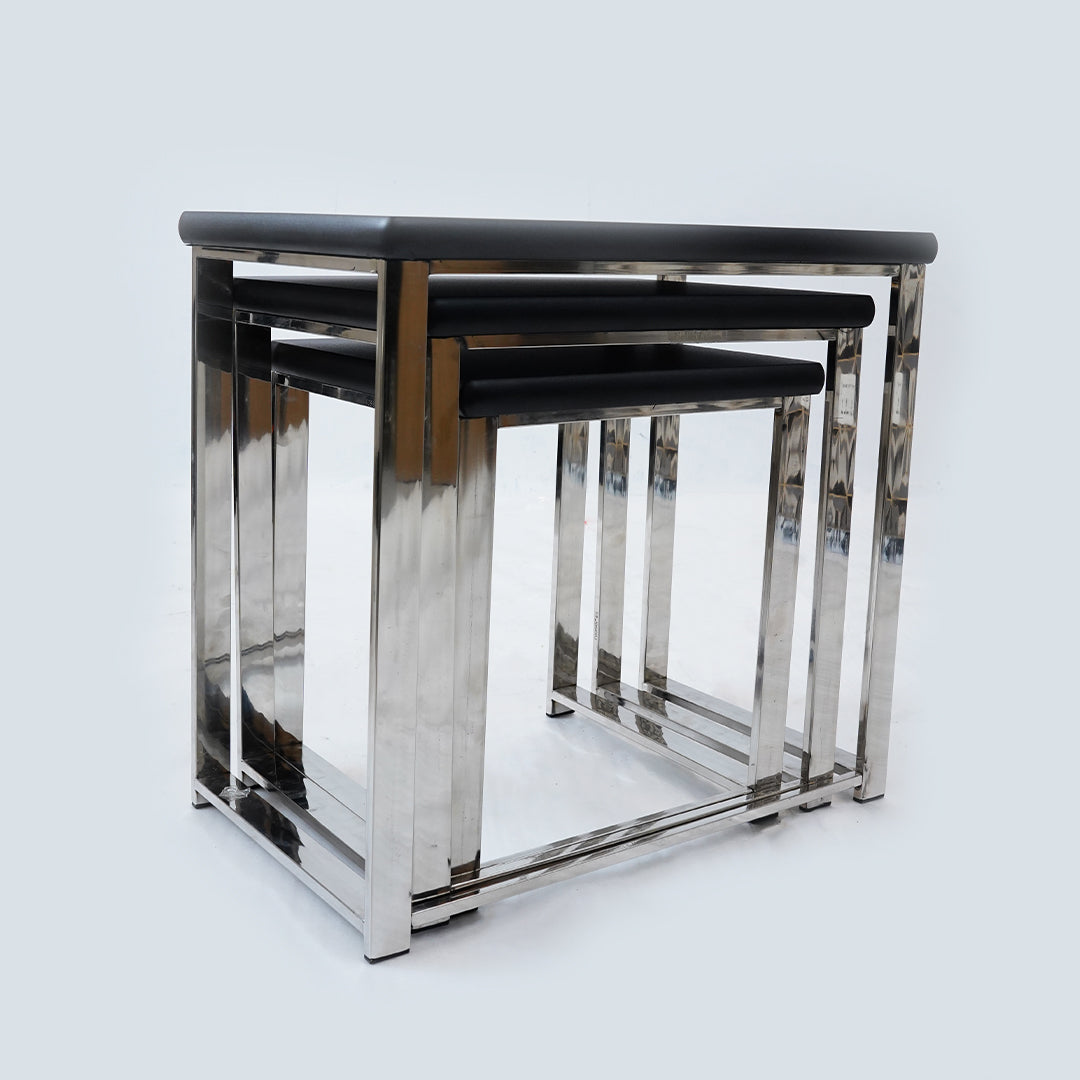 3 Pcs Stainless Steel Nesting Table (Black)