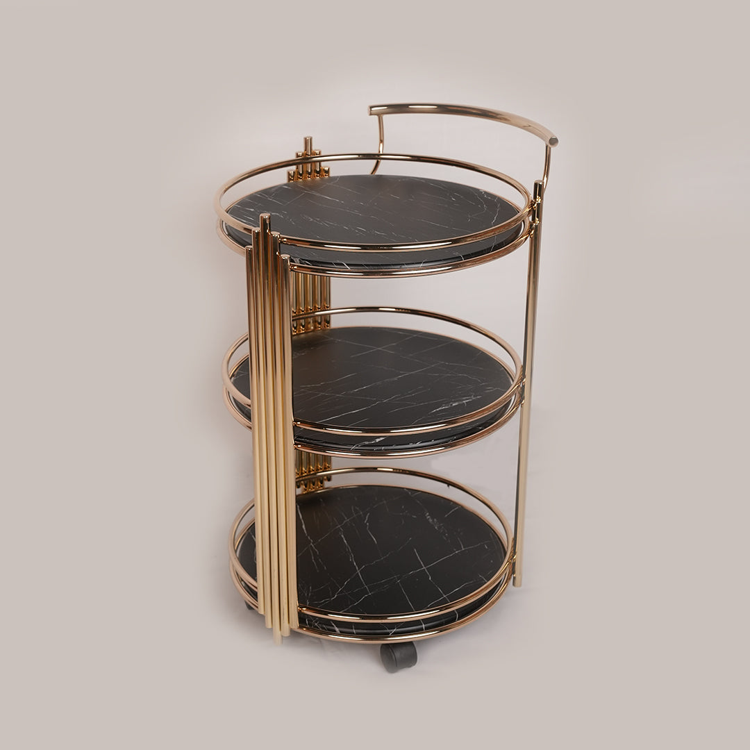 Tea Trolley Round (Black Gold)
