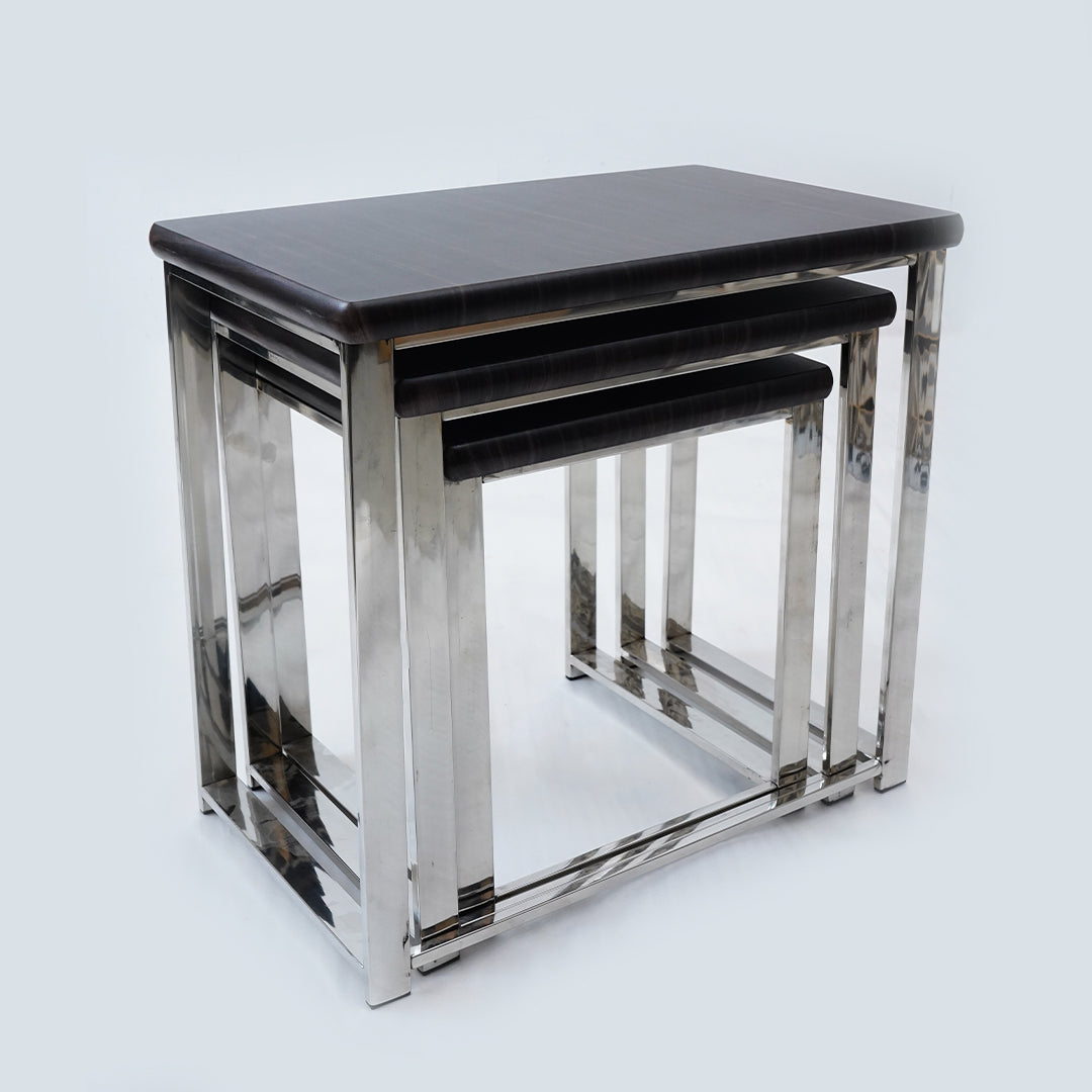 3 Pcs Stainless Steel Nesting Table (Dark Brown)