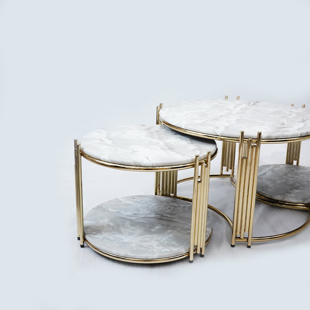 2 in 1 Round Center Tables (Marble White Textured)