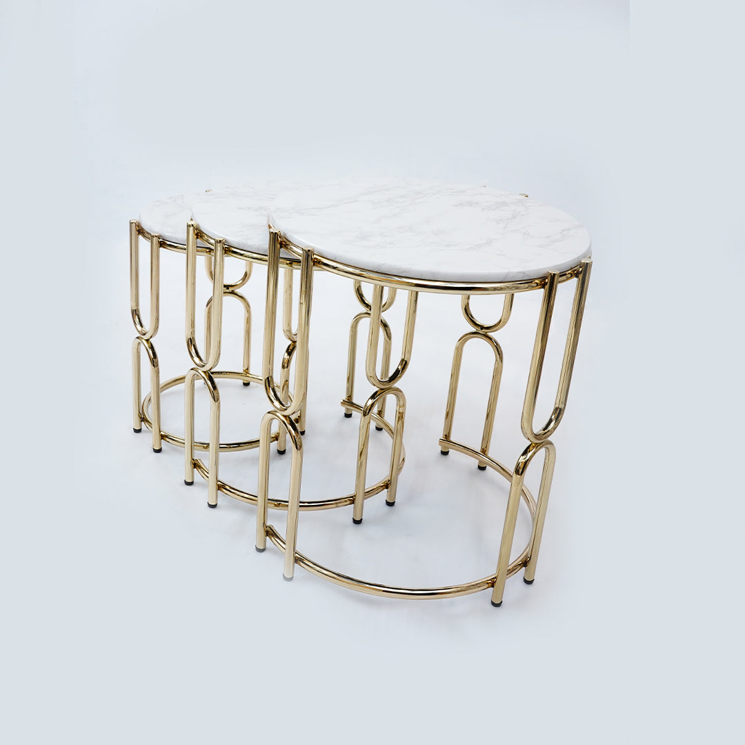 3 Pcs Round U Shape Nesting Table (White Gold Karara)