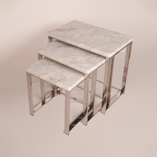 3pc Stainless Steel Nesting Set (White Grey)