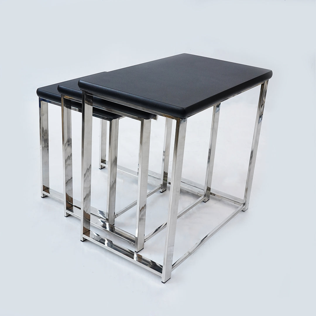 3 Pcs Stainless Steel Nesting Table (Black)