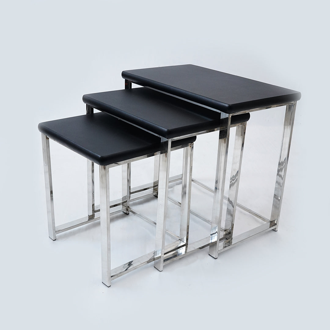 3 Pcs Stainless Steel Nesting Table (Black)