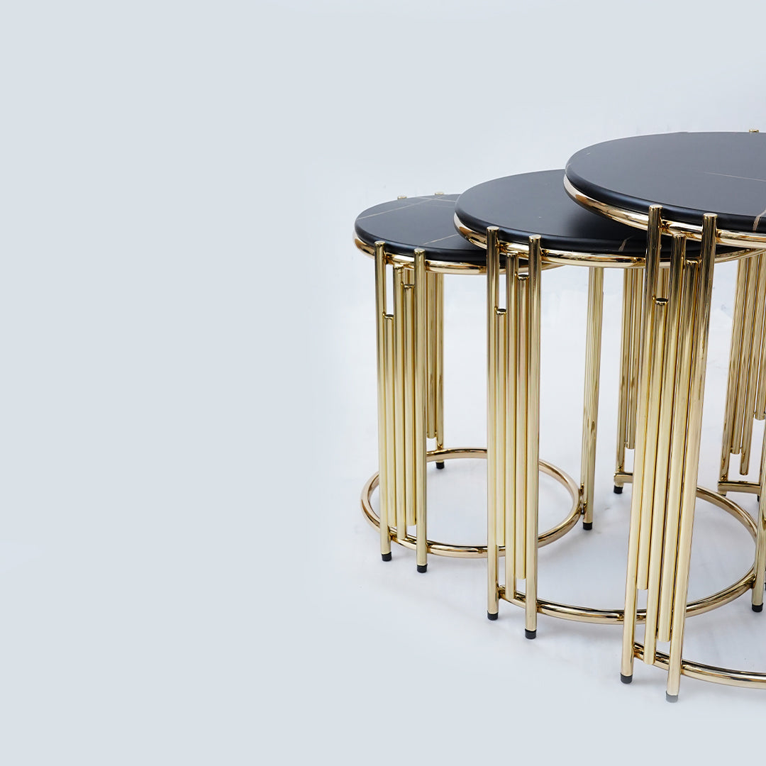 3 Pcs Round Nesting Table (Black Gold)