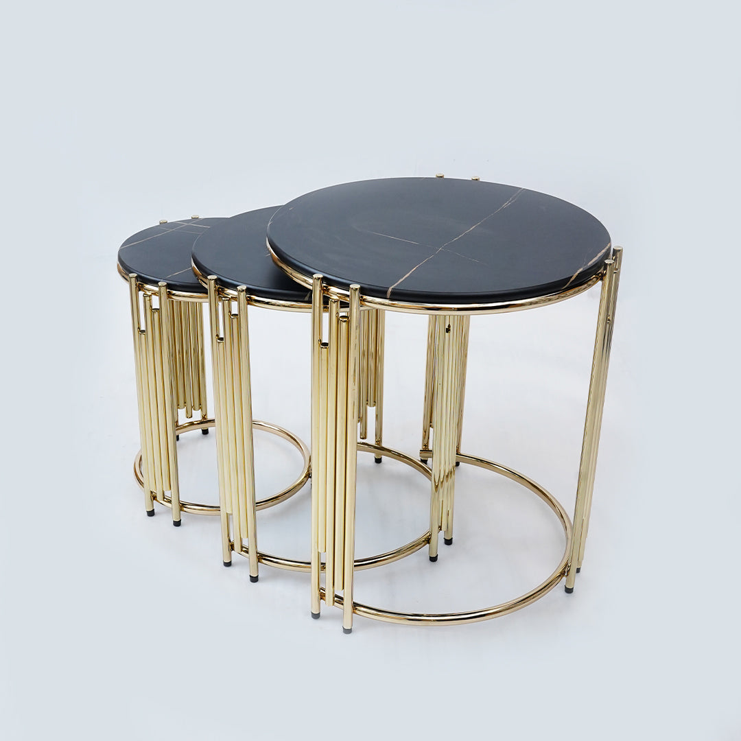 3 Pcs Round Nesting Table (Black Gold)