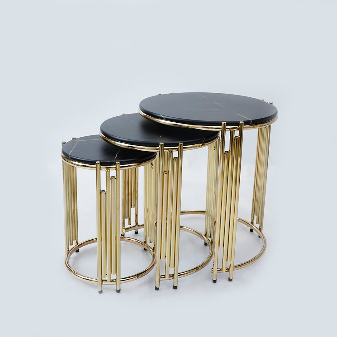 3 Pcs Round Nesting Table (Black Gold)