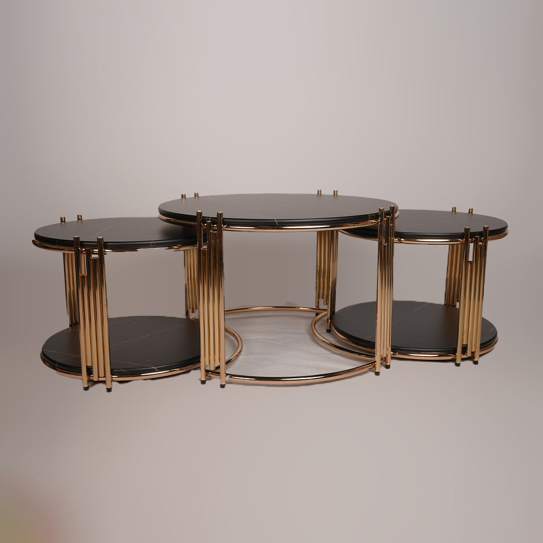 2 in 1 Round Center Table (Black Gold)