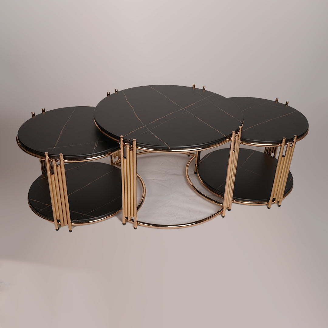 2 in 1 Round Center Table (Black Gold)