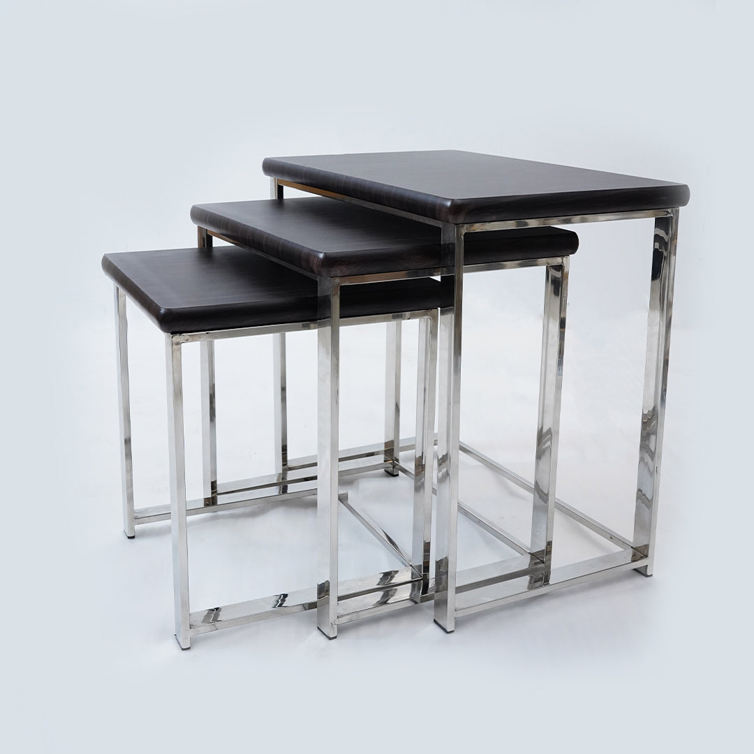 3 Pcs Stainless Steel Nesting Table (Dark Brown)