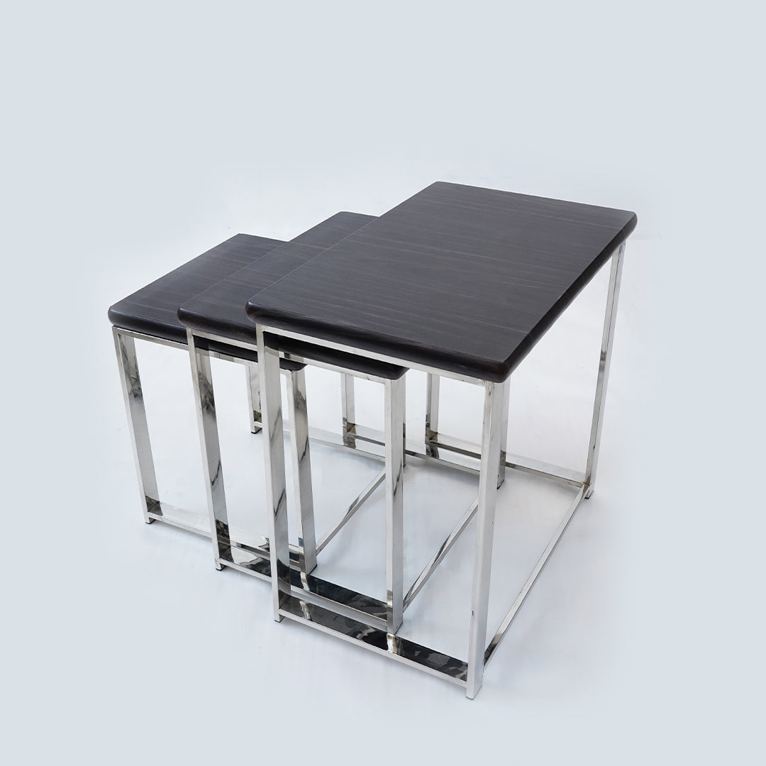 3 Pcs Stainless Steel Nesting Table (Dark Brown)