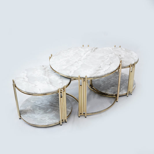 2 in 1 Round Center Tables (Marble White Textured)