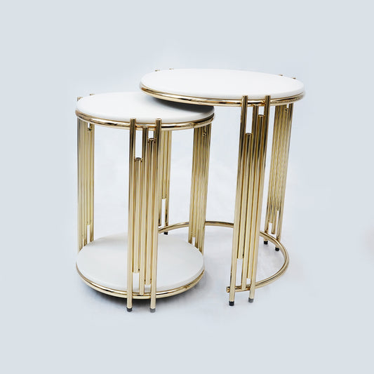 2 Pcs Round Nesting Table (White)