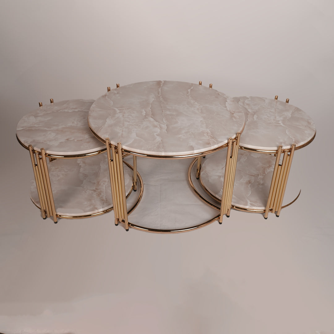 2 in 1 Round Center Table (White Gold)
