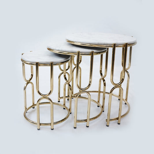 3 Pcs Round U Shape Nesting Table (White Gold Karara)
