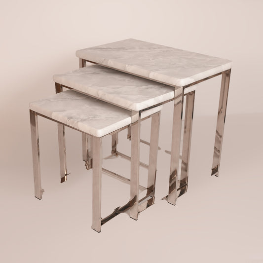 3pc Stainless Steel Nesting Set (White Grey)