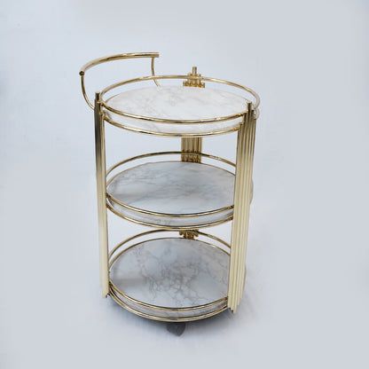 Round Tea Trolley Deluxe (White Marble)