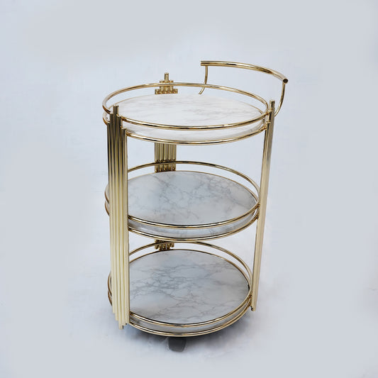 Round Tea Trolley Deluxe (White Marble)